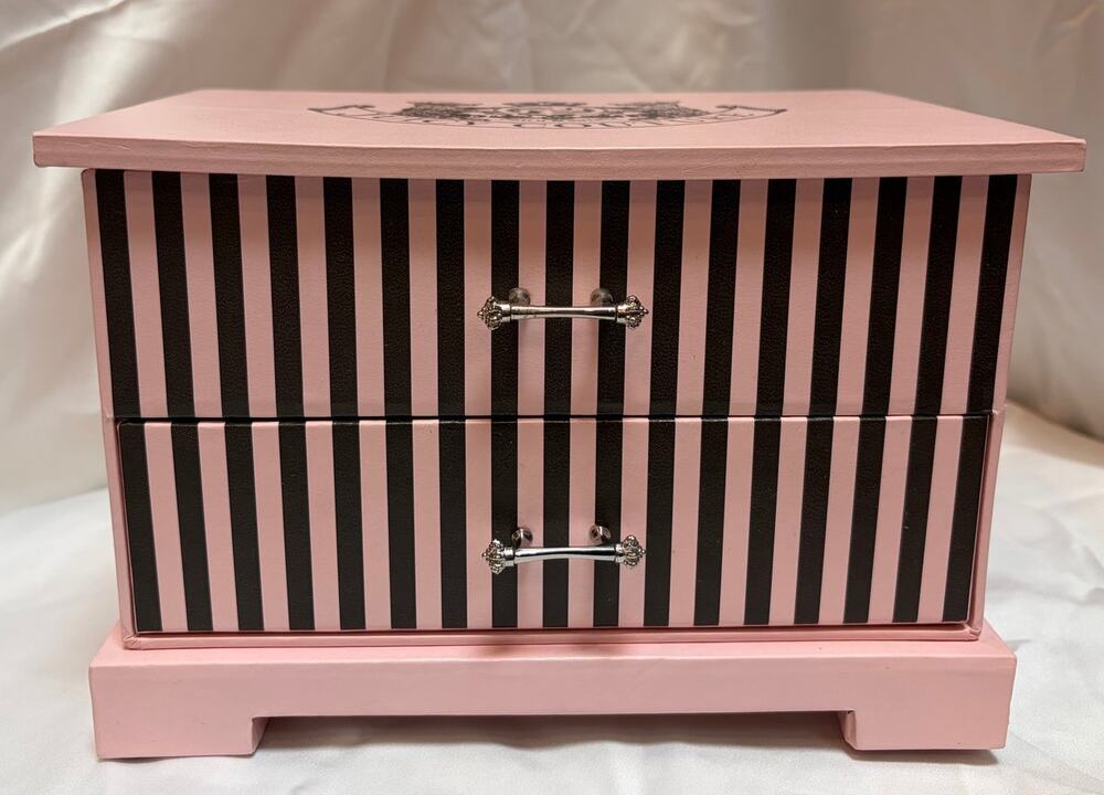 Vintage Juicy Couture Pink & Black Striped Jewelry Box